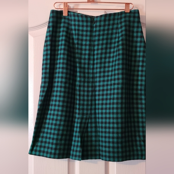 Talbots wool pencil skirt green black check plaid 8 - Picture 2 of 3